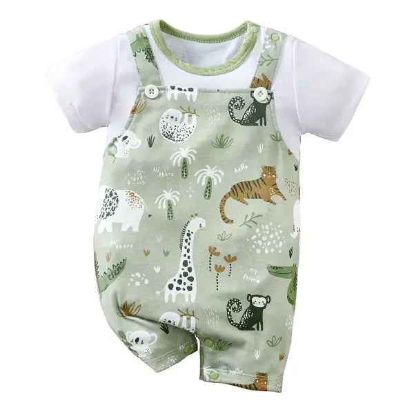 Fallsweet Seamless Infant Zoo Animal Romper Soft Casual Play Wear - Animal Printed / 0-3M