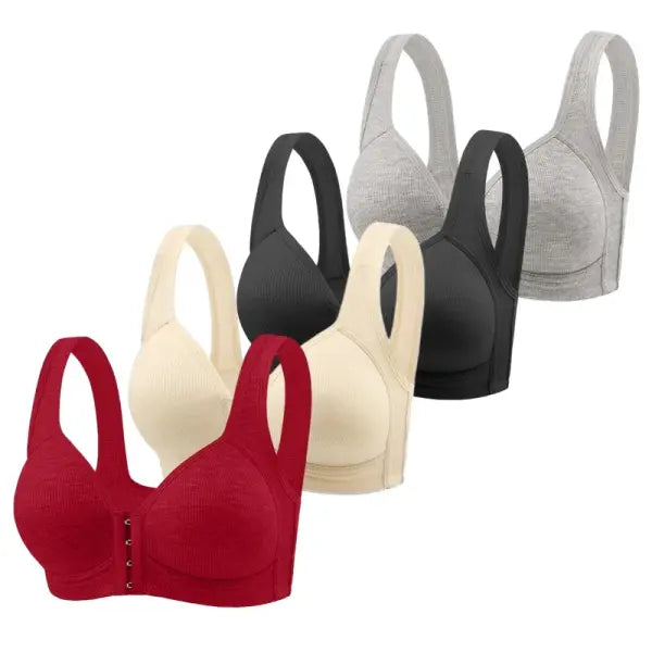 Fallsweet Wire Free Brassiere Seamless Solid Push Up Mold Cup Bralette - redbeigeblackdarkgra / S