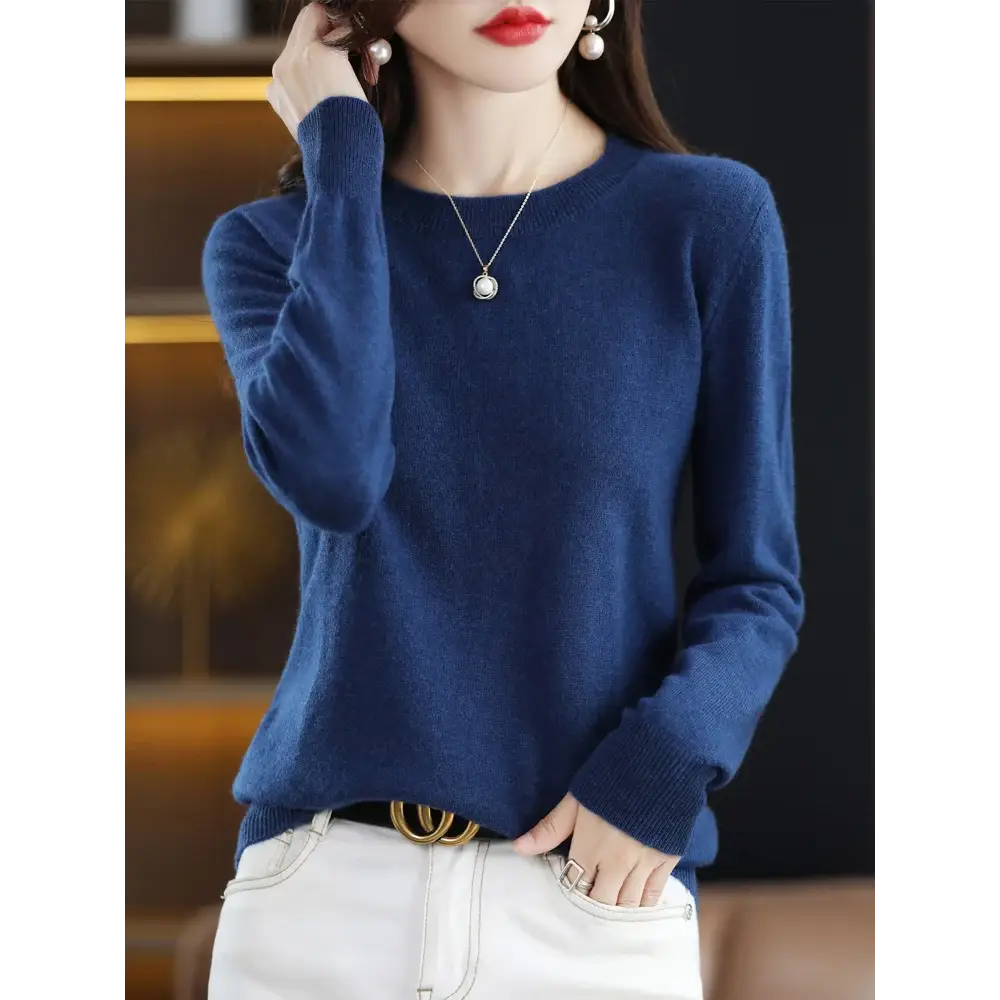 Fashion 100% Merino Wool Sweater Elegant Cashmere Pullover Women O-Neck Long Sleeve Knitwear Basic Clothing Jumper Tops