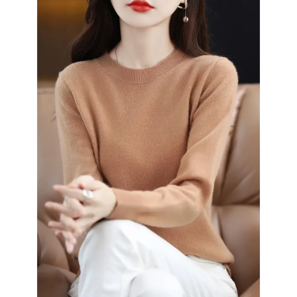 Fashion 100% Merino Wool Sweater Elegant Cashmere Pullover Women O-Neck Long Sleeve Knitwear Basic Clothing Jumper Tops