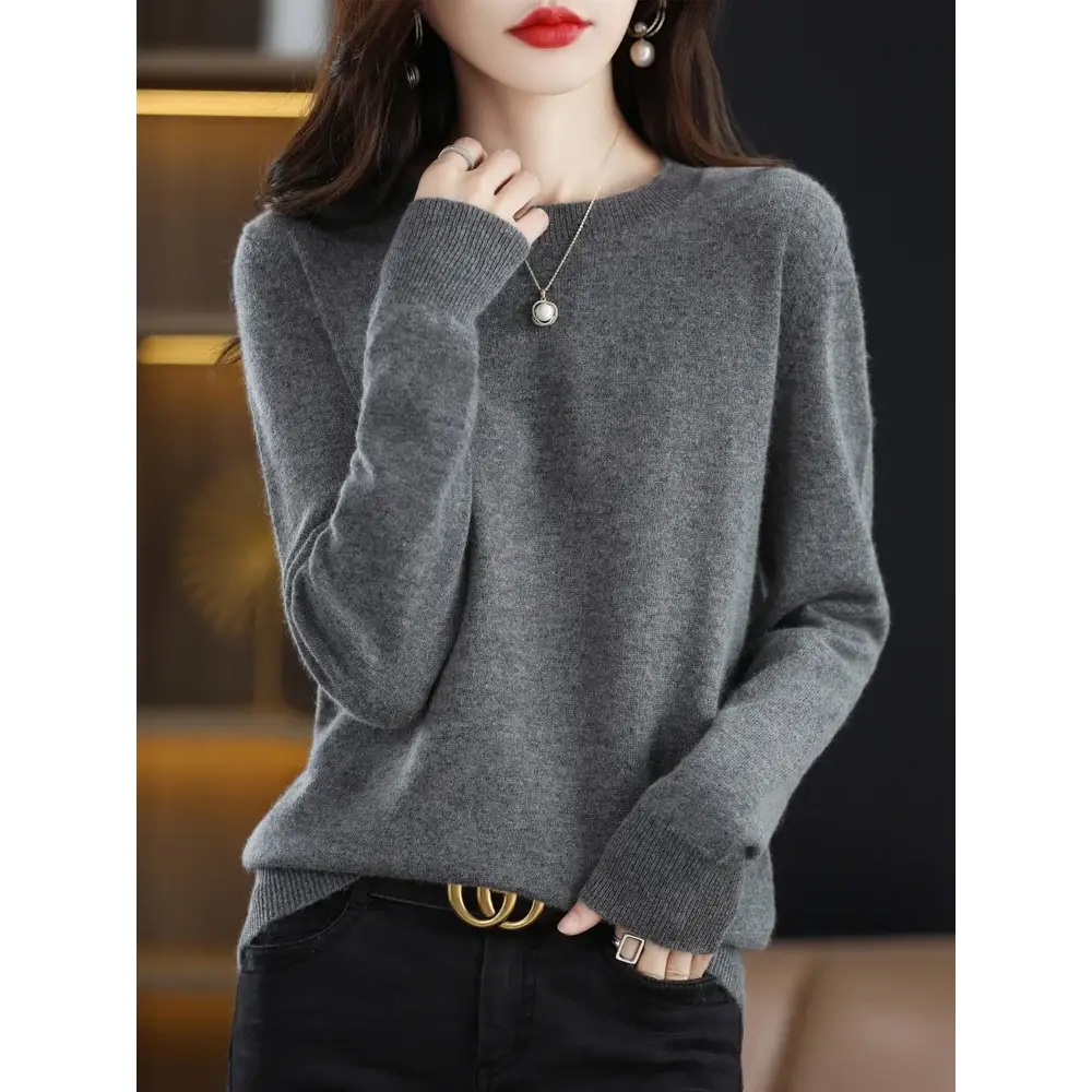 Fashion 100% Merino Wool Sweater Elegant Cashmere Pullover Women O-Neck Long Sleeve Knitwear Basic Clothing Jumper Tops