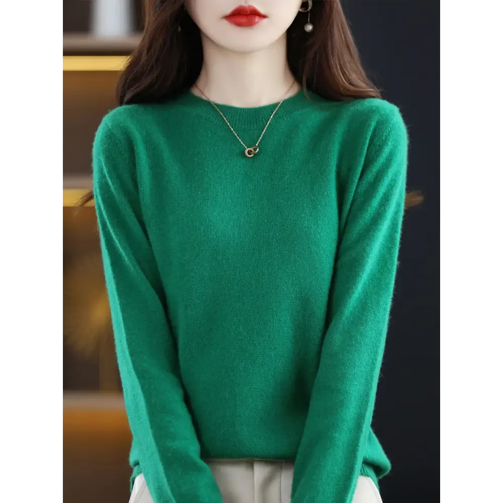 Fashion 100% Merino Wool Sweater Elegant Cashmere Pullover Women O-Neck Long Sleeve Knitwear Basic Clothing Jumper Tops