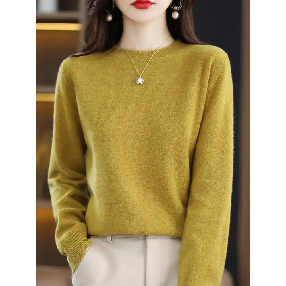 Fashion 100% Merino Wool Sweater Elegant Cashmere Pullover Women O-Neck Long Sleeve Knitwear Basic Clothing Jumper Tops