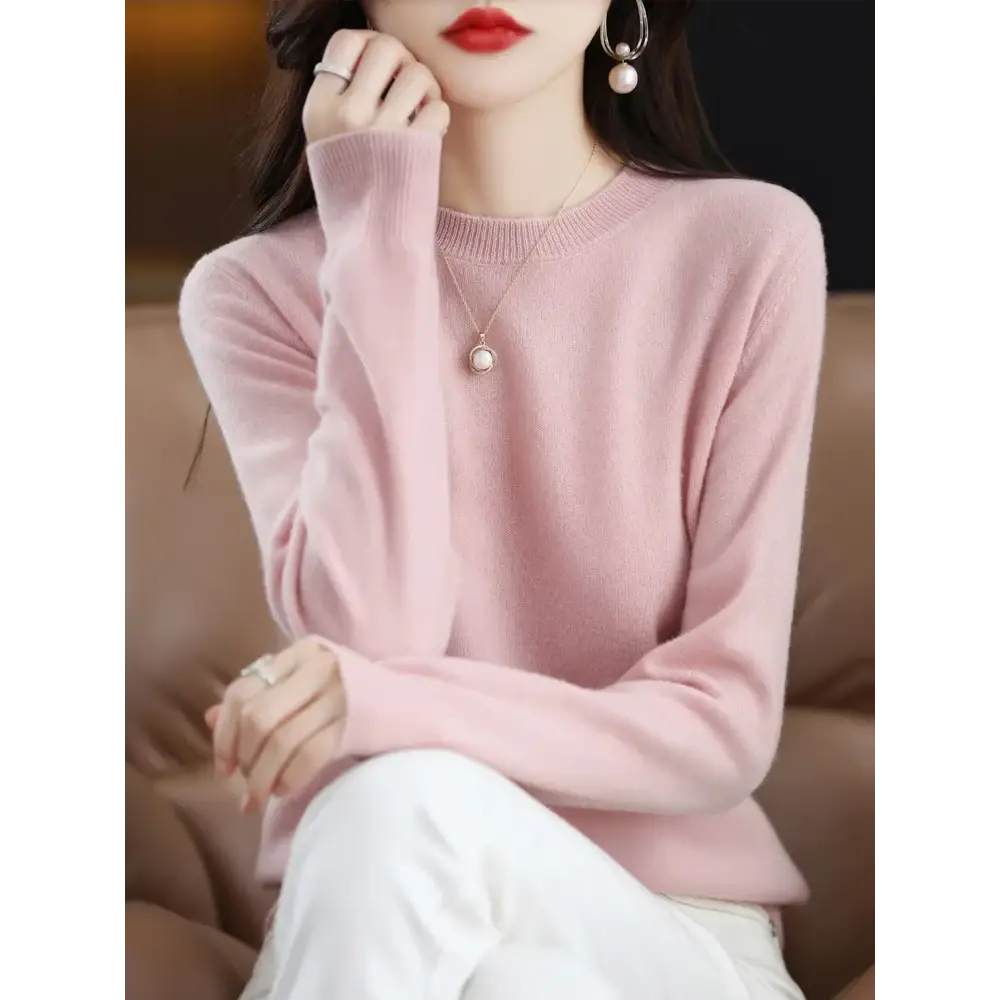 Fashion 100% Merino Wool Sweater Elegant Cashmere Pullover Women O-Neck Long Sleeve Knitwear Basic Clothing Jumper Tops