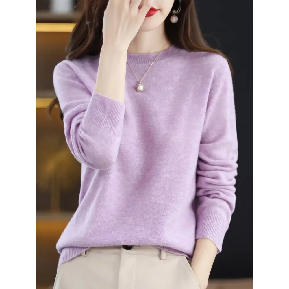 Fashion 100% Merino Wool Sweater Elegant Cashmere Pullover Women O-Neck Long Sleeve Knitwear Basic Clothing Jumper Tops