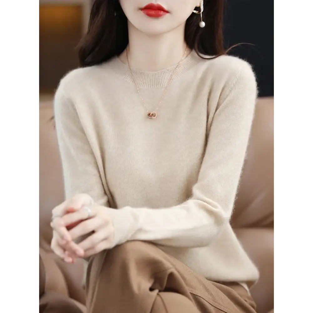 Fashion 100% Merino Wool Sweater Elegant Cashmere Pullover Women O-Neck Long Sleeve Knitwear Basic Clothing Jumper Tops