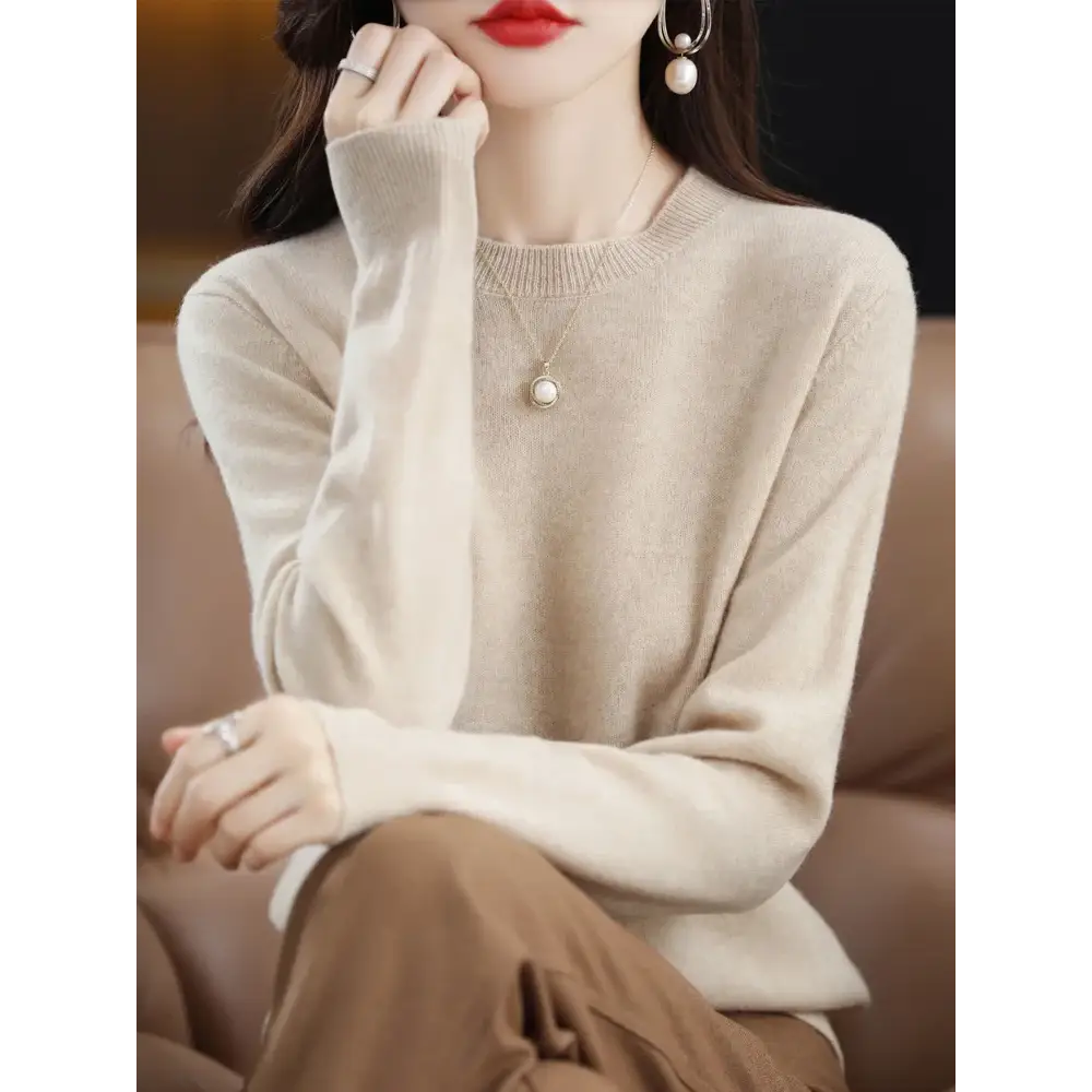 Fashion 100% Merino Wool Sweater Elegant Cashmere Pullover Women O-Neck Long Sleeve Knitwear Basic Clothing Jumper Tops