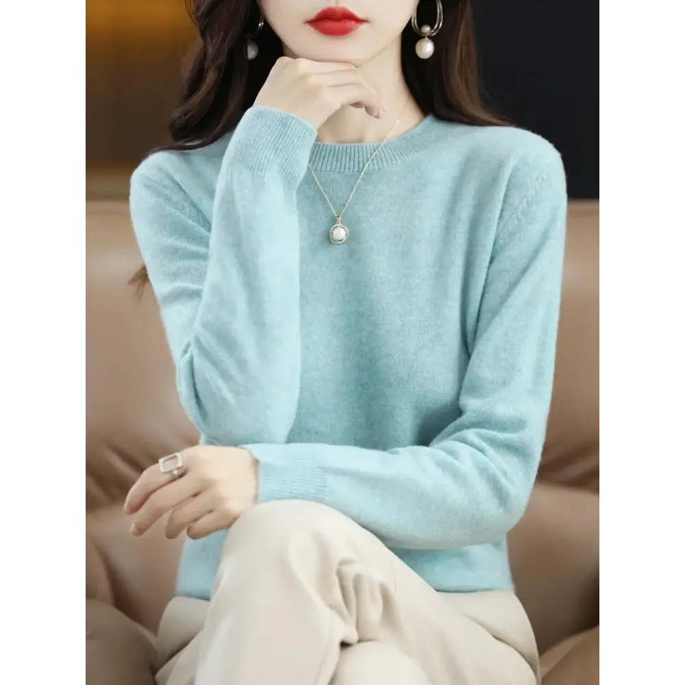 Fashion 100% Merino Wool Sweater Elegant Cashmere Pullover Women O-Neck Long Sleeve Knitwear Basic Clothing Jumper Tops