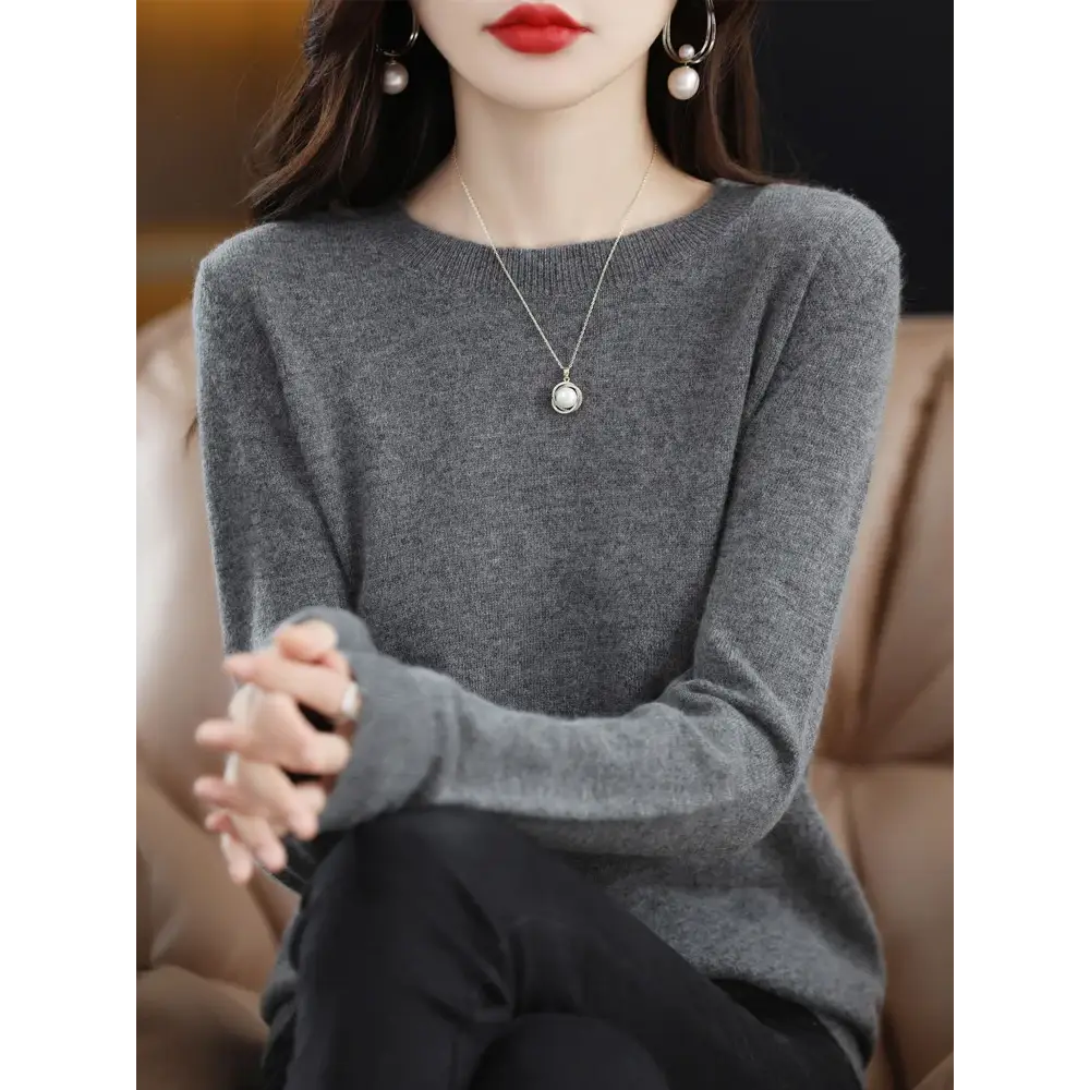 Fashion 100% Merino Wool Women’s Sweater O-Neck Long Sleeve Pullover Spring Autumn Winter Basic Jumper Clothing