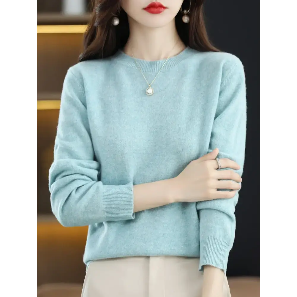 Fashion 100% Merino Wool Women’s Sweater O-Neck Long Sleeve Pullover Spring Autumn Winter Basic Jumper Clothing