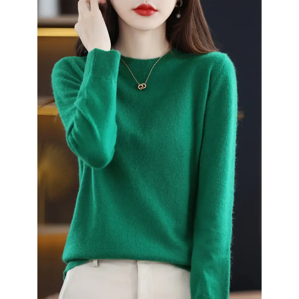 Fashion 100% Merino Wool Women’s Sweater O-Neck Long Sleeve Pullover Spring Autumn Winter Basic Jumper Clothing