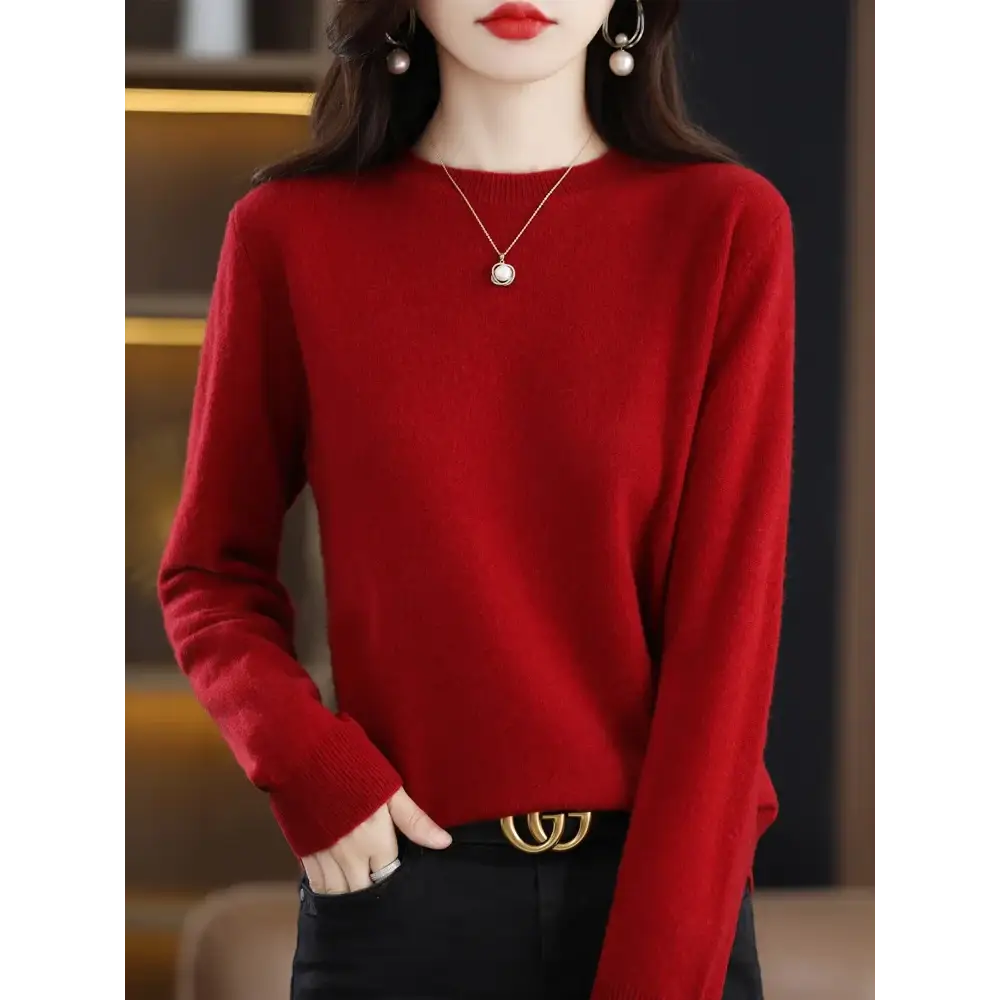 Fashion 100% Merino Wool Women’s Sweater O-Neck Long Sleeve Pullover Spring Autumn Winter Basic Jumper Clothing