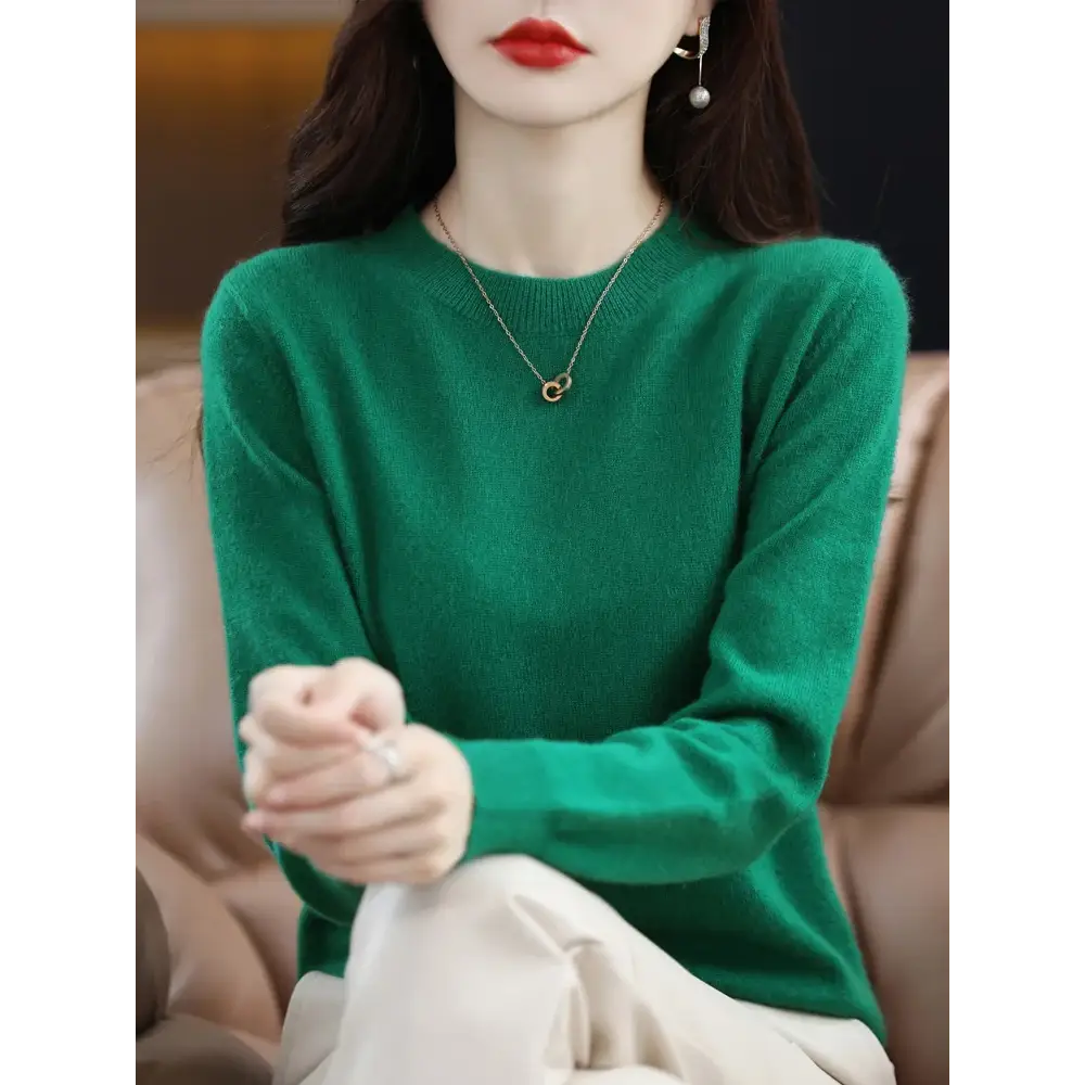 Fashion 100% Merino Wool Women’s Sweater O-Neck Long Sleeve Pullover Spring Autumn Winter Basic Jumper Clothing