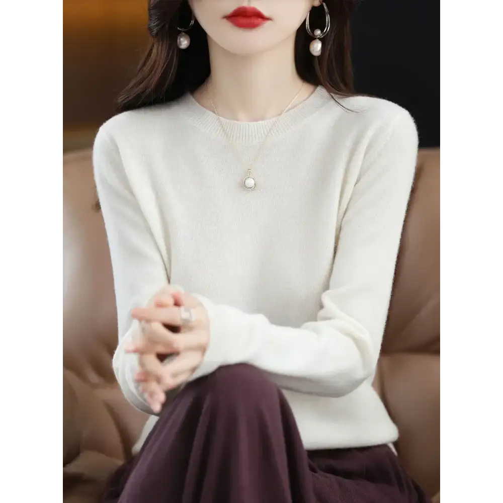 Fashion 100% Merino Wool Women’s Sweater O-Neck Long Sleeve Pullover Spring Autumn Winter Basic Jumper Clothing