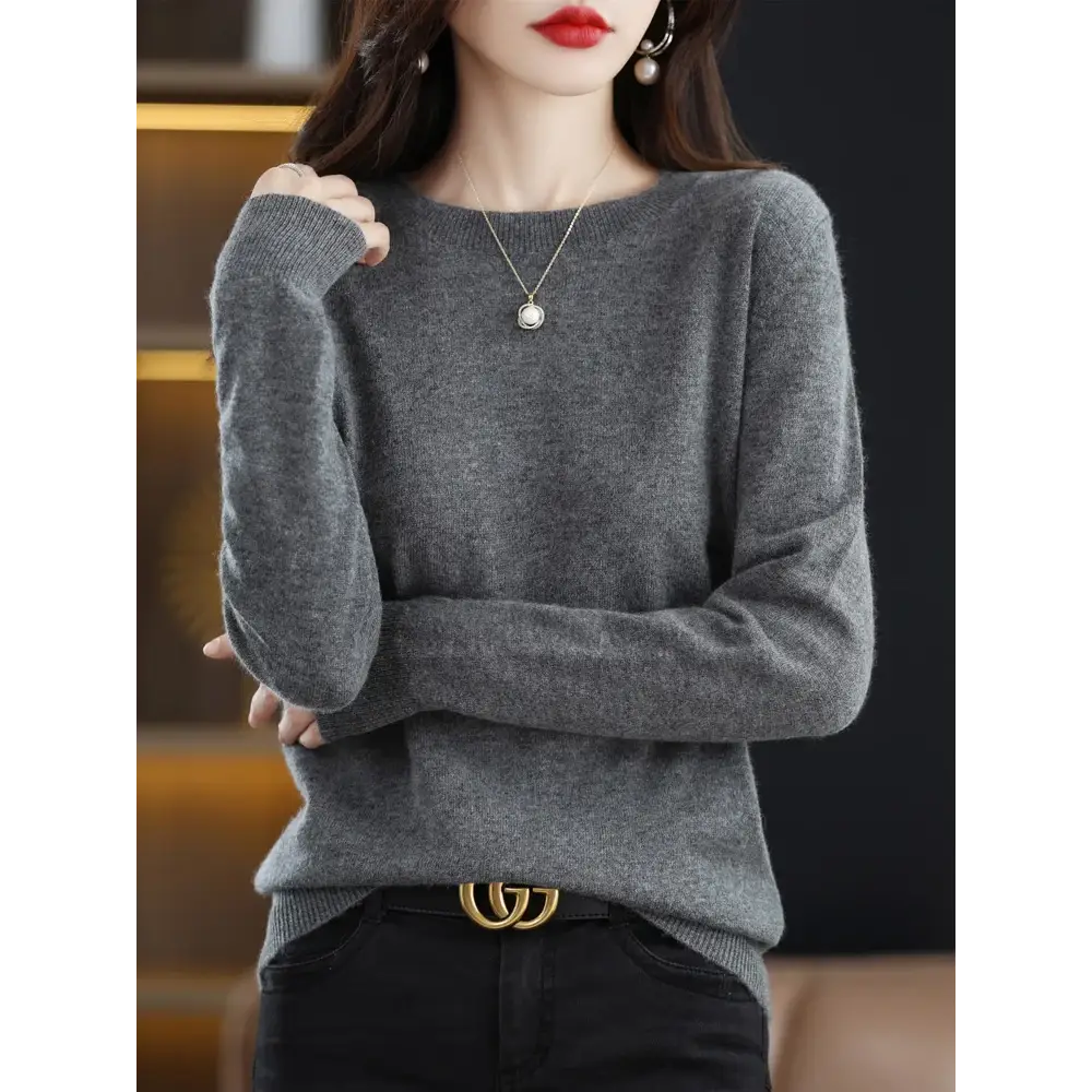 Fashion 100% Merino Wool Women’s Sweater O-Neck Long Sleeve Pullover Spring Autumn Winter Basic Jumper Clothing