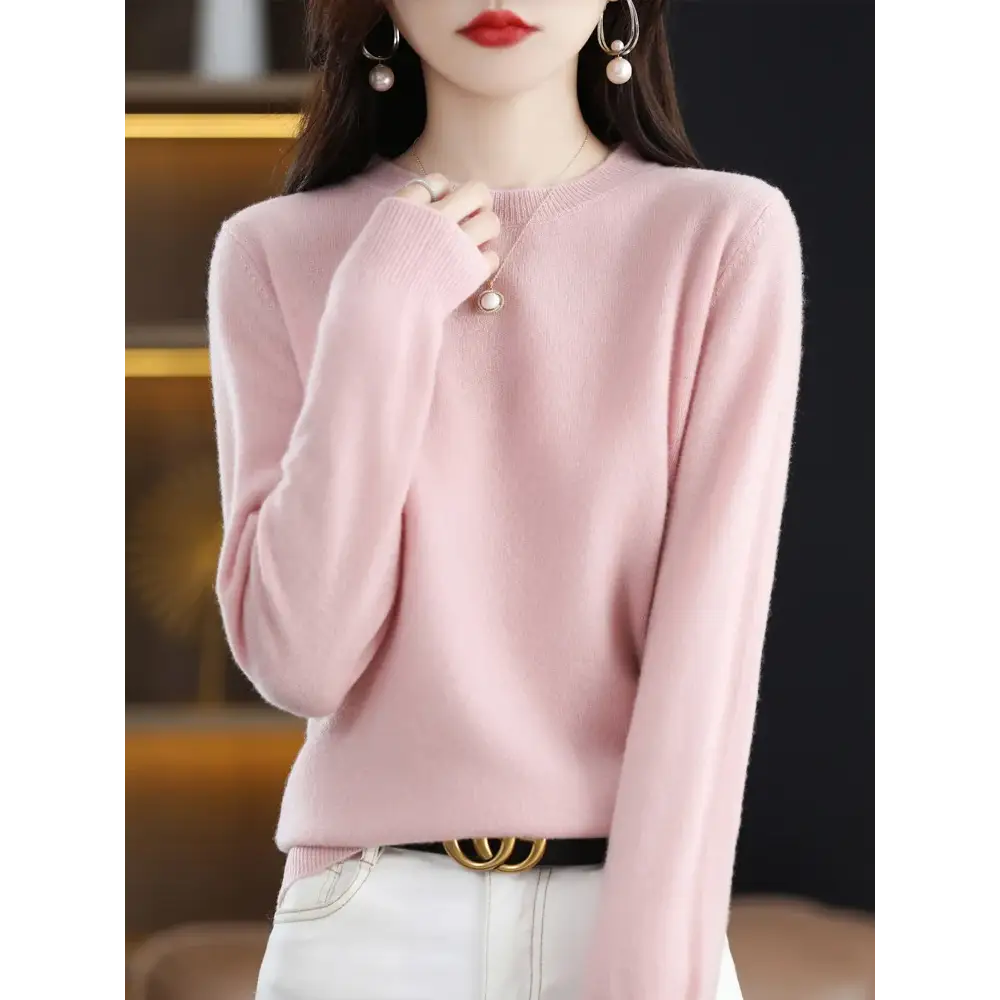 Fashion 100% Merino Wool Women’s Sweater O-Neck Long Sleeve Pullover Spring Autumn Winter Basic Jumper Clothing