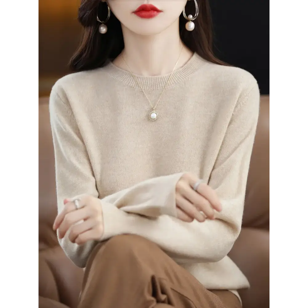Fashion 100% Merino Wool Women’s Sweater O-Neck Long Sleeve Pullover Spring Autumn Winter Basic Jumper Clothing