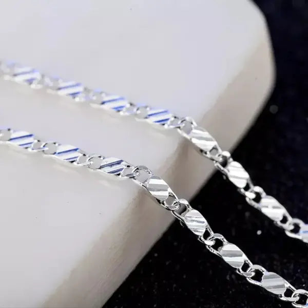 Fine 925 Sterling Silver 18k Gold Necklace Link Chain for Women and Men - Silver / 40cm