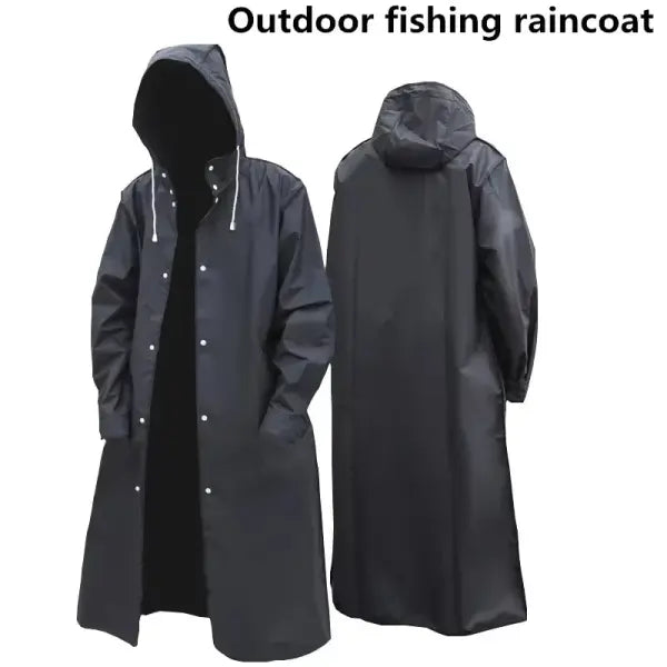 Fashion black adult windbreaker style waterproof long raincoat women’s men’s hooded outdoor motorcycle bicycle hiking