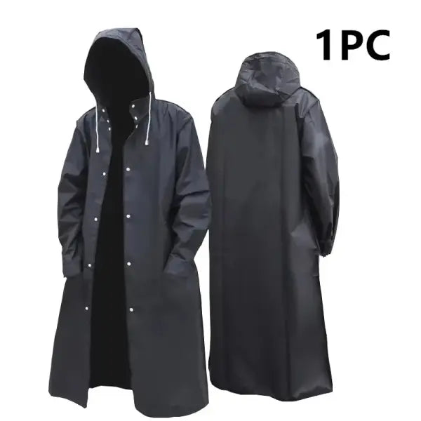 Fashion black adult windbreaker style waterproof long raincoat women’s men’s hooded outdoor motorcycle bicycle hiking