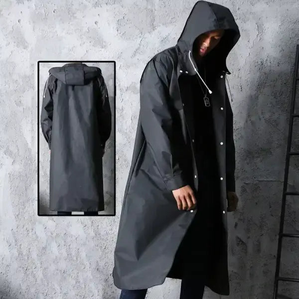 Fashion black adult windbreaker style waterproof long raincoat women’s men’s hooded outdoor motorcycle bicycle hiking