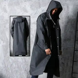 Fashion black adult windbreaker style waterproof long raincoat women’s men’s hooded outdoor motorcycle bicycle hiking