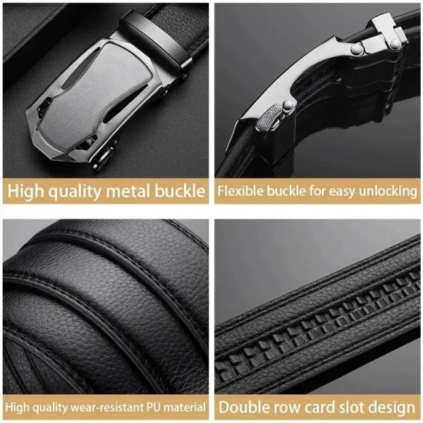 Fashion Business Men’s Belt – Luxury Brand Genuine PU Leather Belt with Metal Buckle for Jeans & Cargo Pants - Himpall