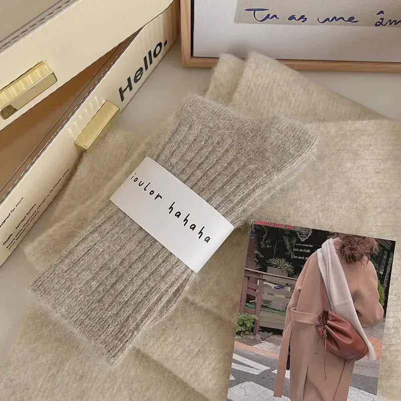 Fashion Cashmere Winter Warm Velvet Socks Thermal Thick Mid Tube Socks Stripes Long Socks For Women - Grey