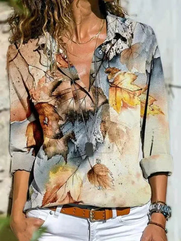 Fashion Casual Printed Long Sleeve Shirt – Loose Fit All-Match Top for Women with Elegant Style - Himpall