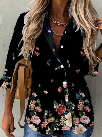 Fashion Casual Printed Long Sleeve Shirt – Loose Fit All-Match Top for Women with Elegant Style - Himpall