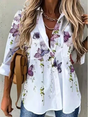 Fashion Casual Printed Long Sleeve Shirt – Loose Fit All-Match Top for Women with Elegant Style - Himpall