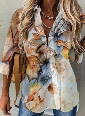 Fashion Casual Printed Long Sleeve Shirt – Loose Fit All-Match Top for Women with Elegant Style - Himpall