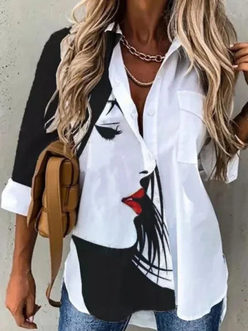 Fashion Casual Printed Long Sleeve Shirt – Loose Fit All-Match Top for Women with Elegant Style - Himpall