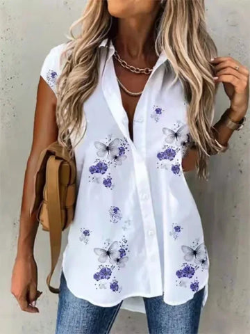 Fashion Casual Short Sleeve Shirt for Women – Loose Fit Printed Cardigan Style Top with Elegant Temperament