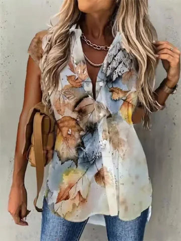Fashion Casual Short Sleeve Shirt for Women – Loose Fit Printed Cardigan Style Top with Elegant Temperament - Gold / XL