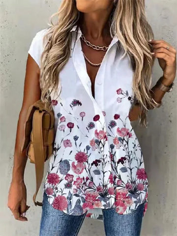 Fashion Casual Short Sleeve Shirt for Women – Loose Fit Printed Cardigan Style Top with Elegant Temperament