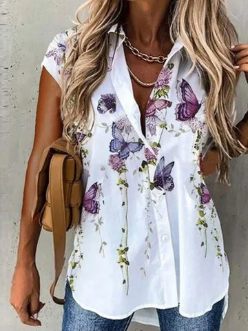 Fashion Casual Short Sleeve Shirt for Women – Loose Fit Printed Cardigan Style Top with Elegant Temperament