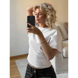 Fashion Gray Cropped T-Shirt for Women – O-Neck Corset Top Casual Streetwear Short Tee for Spring & Summer