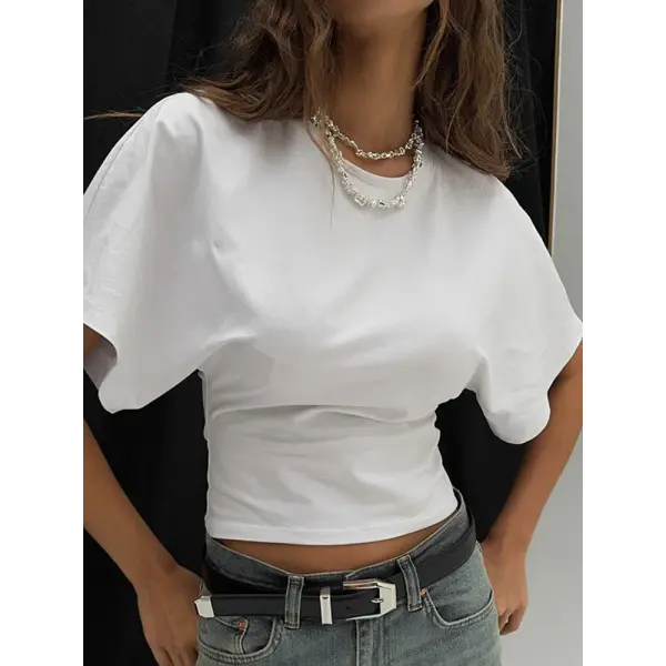 Fashion Gray Cropped T-Shirt for Women – O-Neck Corset Top Casual Streetwear Short Tee for Spring & Summer