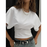Fashion Gray Cropped T-Shirt for Women – O-Neck Corset Top Casual Streetwear Short Tee for Spring & Summer