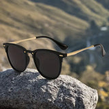 Black Rivet Cat Eye Metal Frame Sunglasses UV400 - black