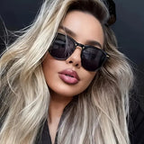Black Rivet Cat Eye Metal Frame Sunglasses UV400 - black