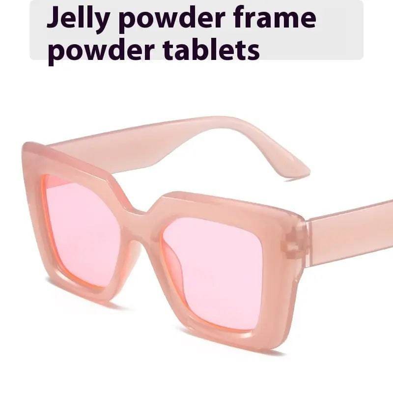 Fashion Classic Black Frame Large Frame Travel Glasses - As Shown In The Figure / Jelly Powder Box Pink Lens