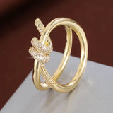 Fashion Classic Knot-Shaped CZ Ring for Women – Elegant Copper Ring for Daily Wear & Gifts - golden white / 6