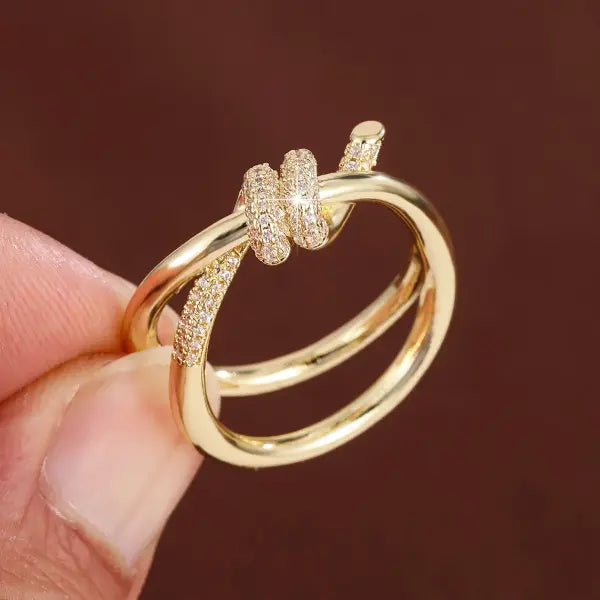 Fashion Classic Knot-Shaped CZ Ring for Women – Elegant Copper Ring for Daily Wear & Gifts