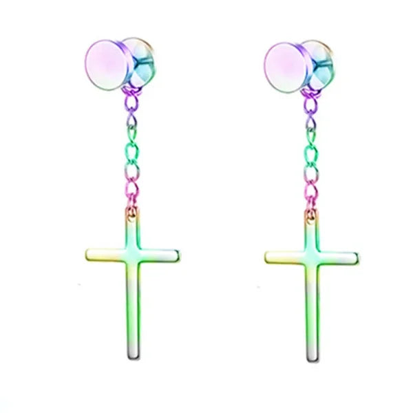 Fashion Colorful Small Stud Earrings – Stainless Steel Circle Hoop & Dangle Earrings - Style 12