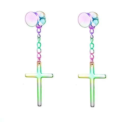 Fashion Colorful Small Stud Earrings – Stainless Steel Circle Hoop & Dangle Earrings - Style 12