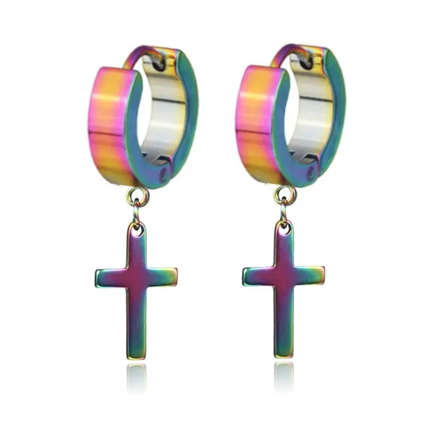 Fashion Colorful Small Stud Earrings – Stainless Steel Circle Hoop & Dangle Earrings - Style 3