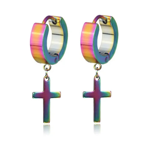 Fashion Colorful Small Stud Earrings – Stainless Steel Circle Hoop & Dangle Earrings - Style 3