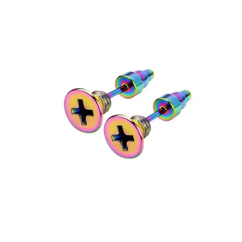 Fashion Colorful Small Stud Earrings – Stainless Steel Circle Hoop & Dangle Earrings - Style 42